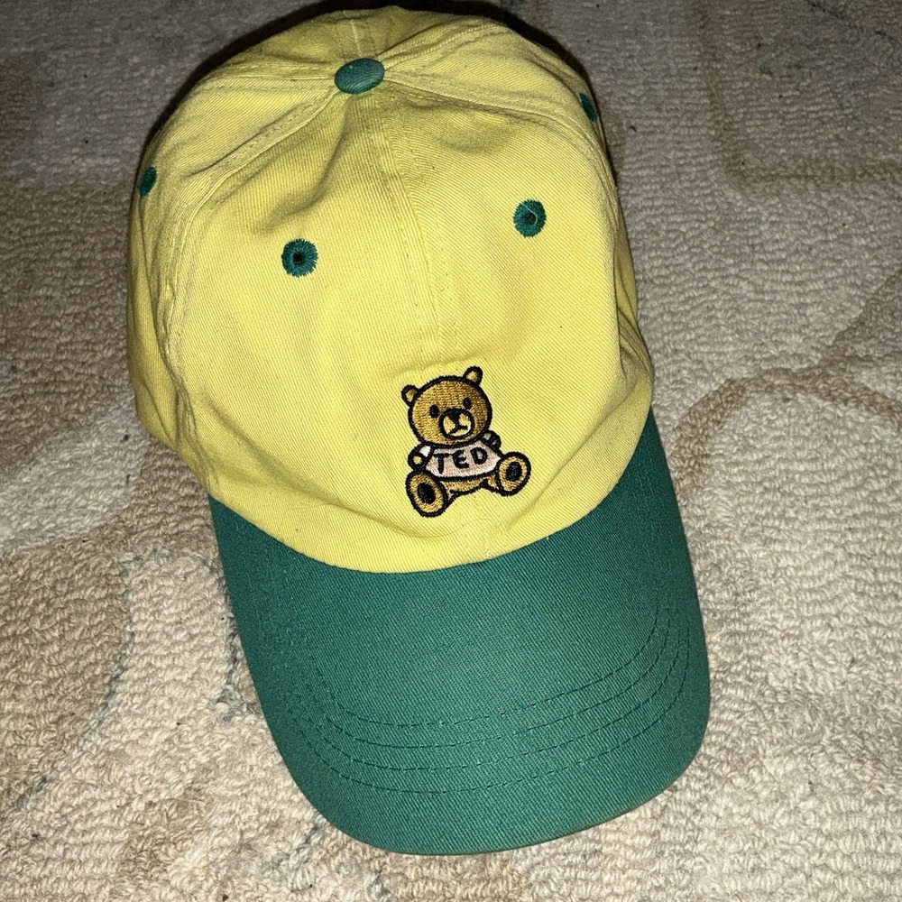 Teddy Fresh Teddy Bear Embroidered Baseball Cap Yellow Green Adjustable‎ Strap